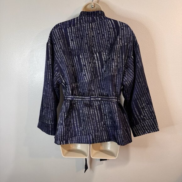 Banana Republic Blazer Jacket 10 Silk Cotton Satin Wrap Belted Blue Striped - Picture 6 of 9